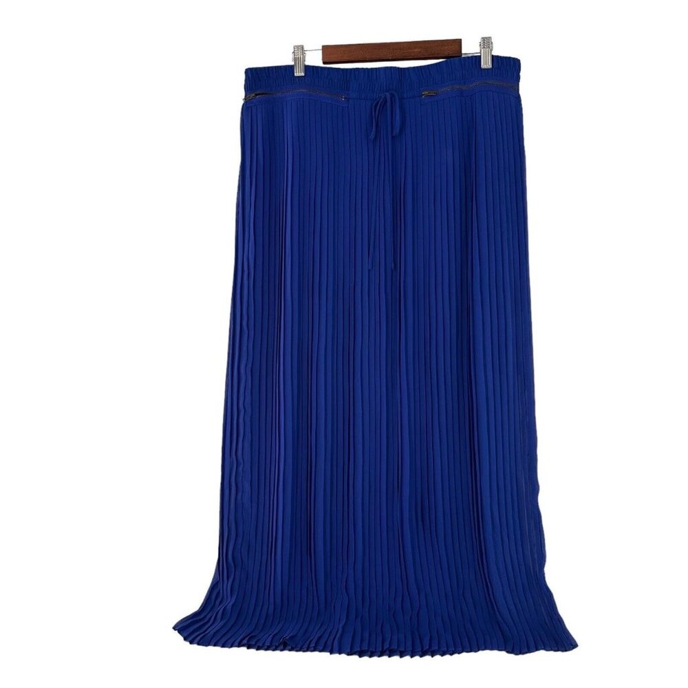 Worthington‎ Petite PXL Royal Blue Pleated Maxi Skirt Drawstring & Zipper Cobalt